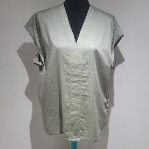 Kloth Women's Cotton Linen Blend V-Neck Cap Sleeve Blouse Size Large Green